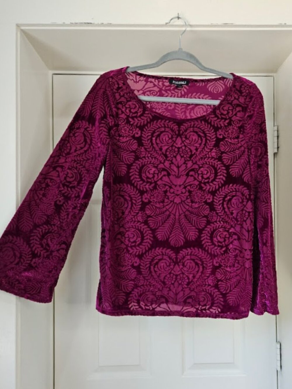 Roz & Ali Purple Grunge Whimsical Pink Velvet Flare Blouse Top Shirt Whimsygoth